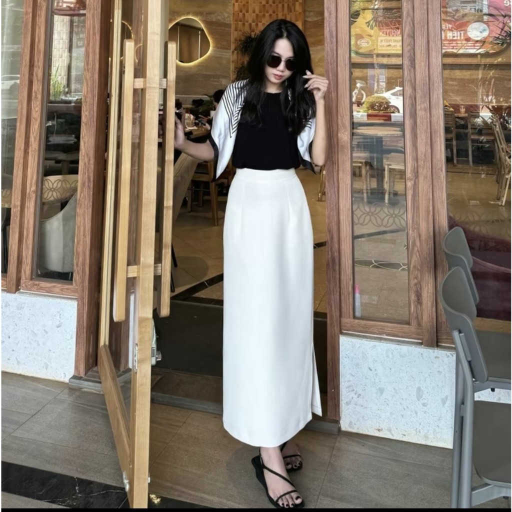 Chân Váy Dáng Dài Suông Sẻ Bên Dài 90cm_Thiết Kế Đặc Biệt Sẻ Bên_shopngoctrang19_Chất Liệu Vitex Loại 1_CV105