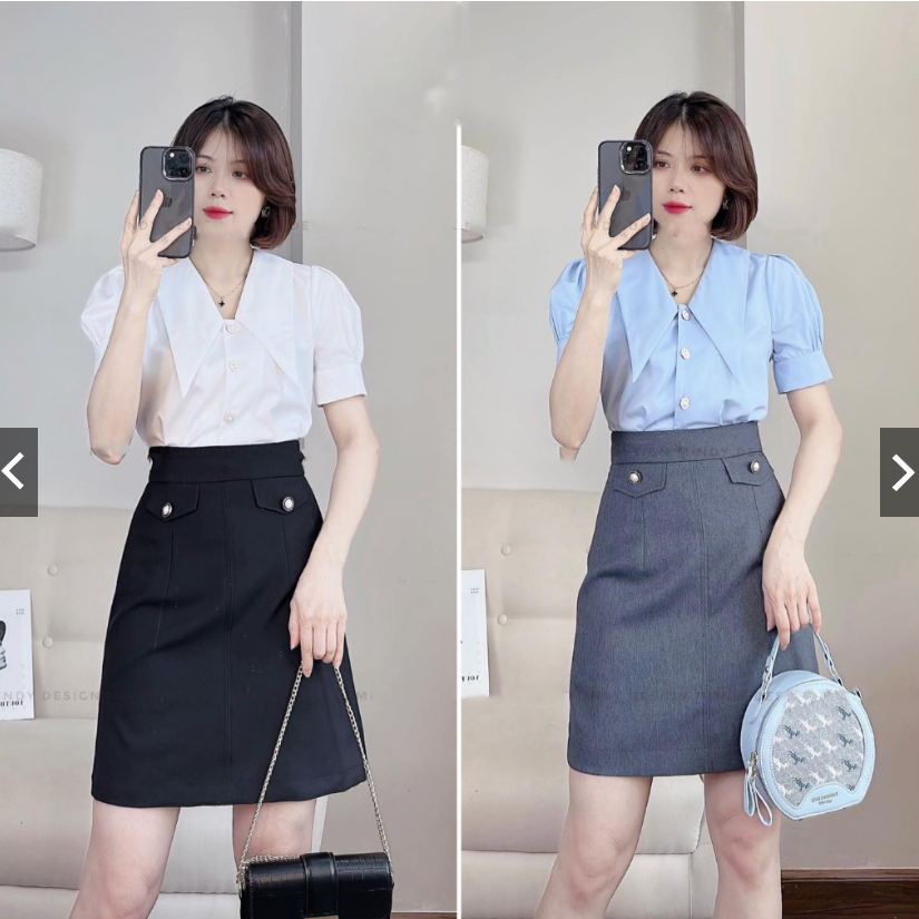 Chân Váy Chữ A Công Sở Phối Nắp Giả Túi_Dài Váy 50cm_Chất Liệu Vitex Loại 1_CV108