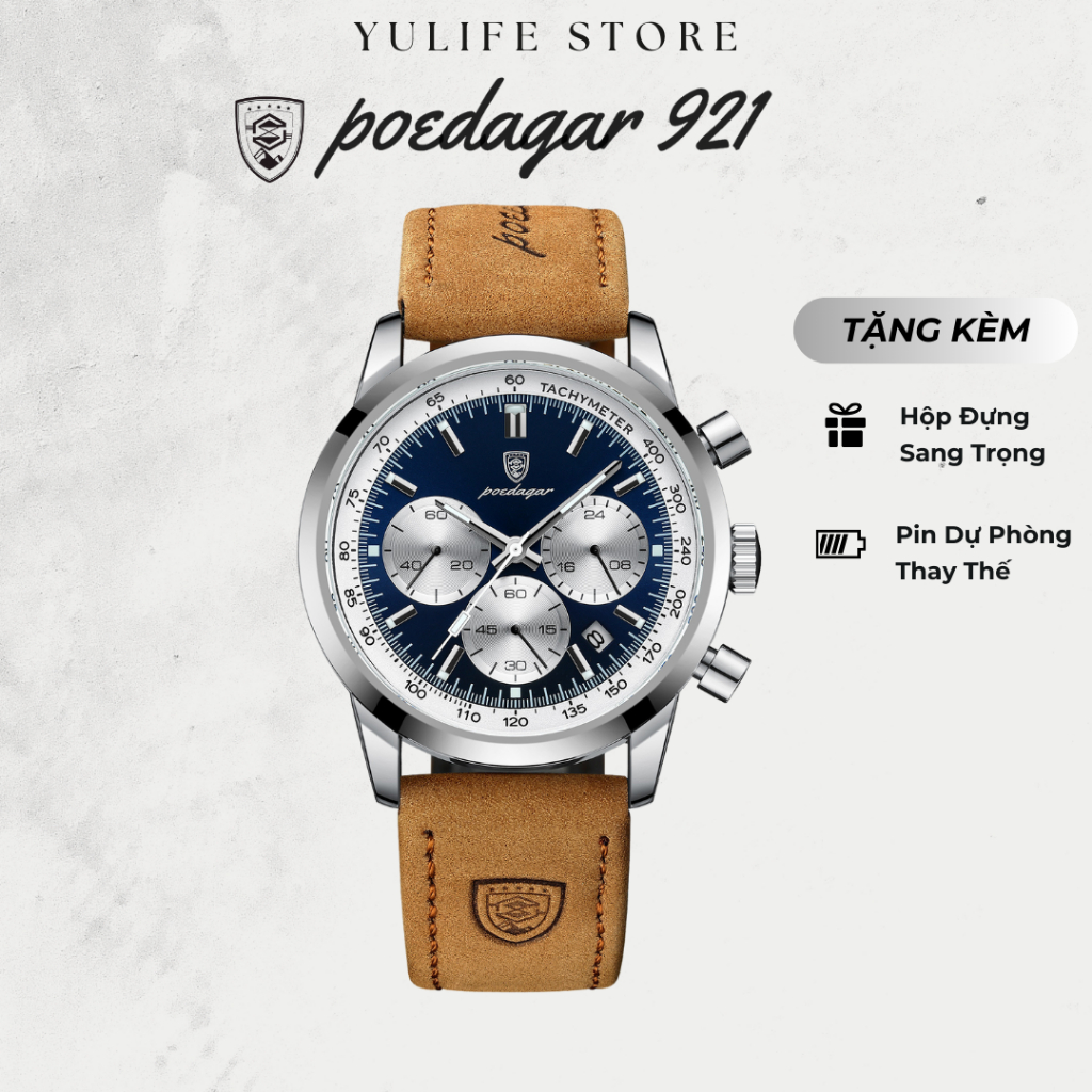 Đồng hồ nam chính hãng Poedagar 921 Vintage Voyage, đồng hồ 6 kim, có ...