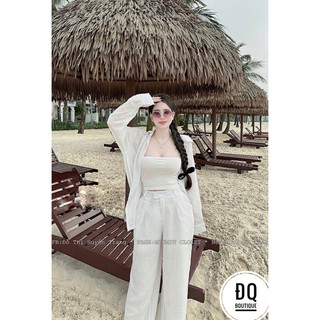 SET 3 MÓN ĐI BIỂN HOẶC ĐI CHƠI OKLA GỒM ÁO NGOÀI + ÁO QUÂY + QUẦN ỐNG XUÔNG KÈM ẢNH THẬT TRẢI SÀN