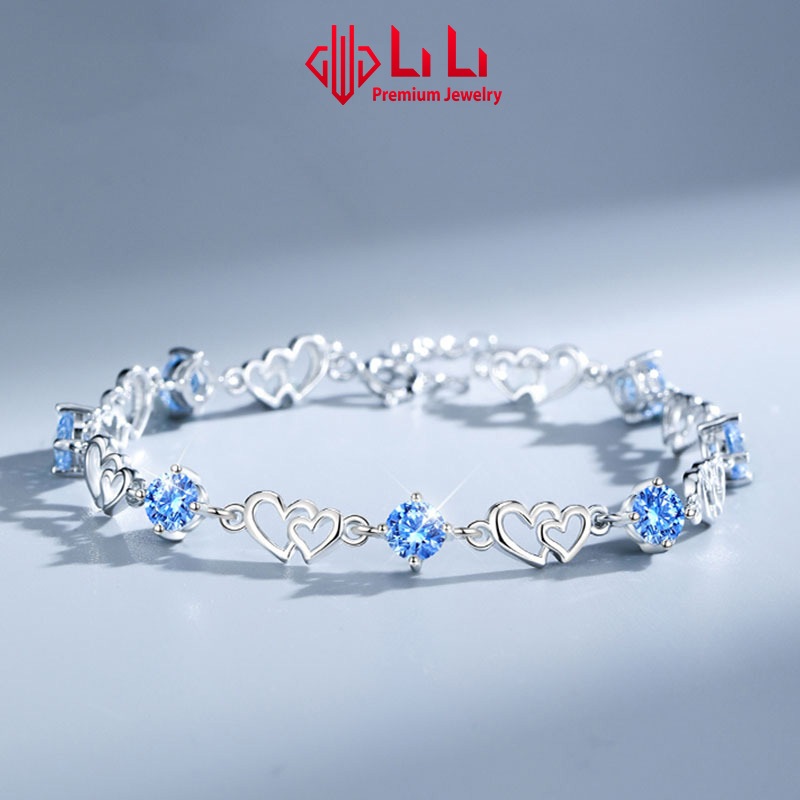 Lắc tay bạc nữ LiLi S925 đính đá CZ cao cấp hình trái tim ghép đôi tình yêu Anaya LILI_066425