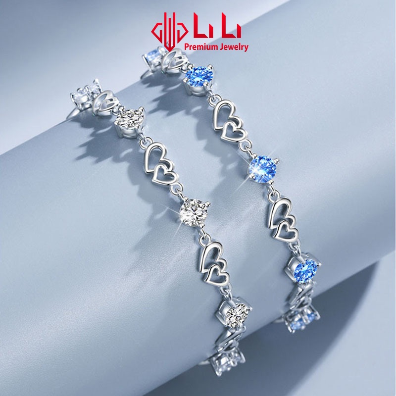 Lắc tay bạc nữ LiLi S925 đính đá CZ cao cấp hình trái tim ghép đôi tình yêu Anaya LILI_066425
