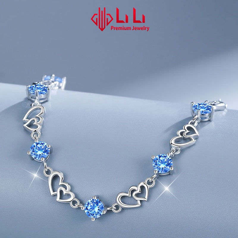 Lắc tay bạc nữ LiLi S925 đính đá CZ cao cấp hình trái tim ghép đôi tình yêu Anaya LILI_066425