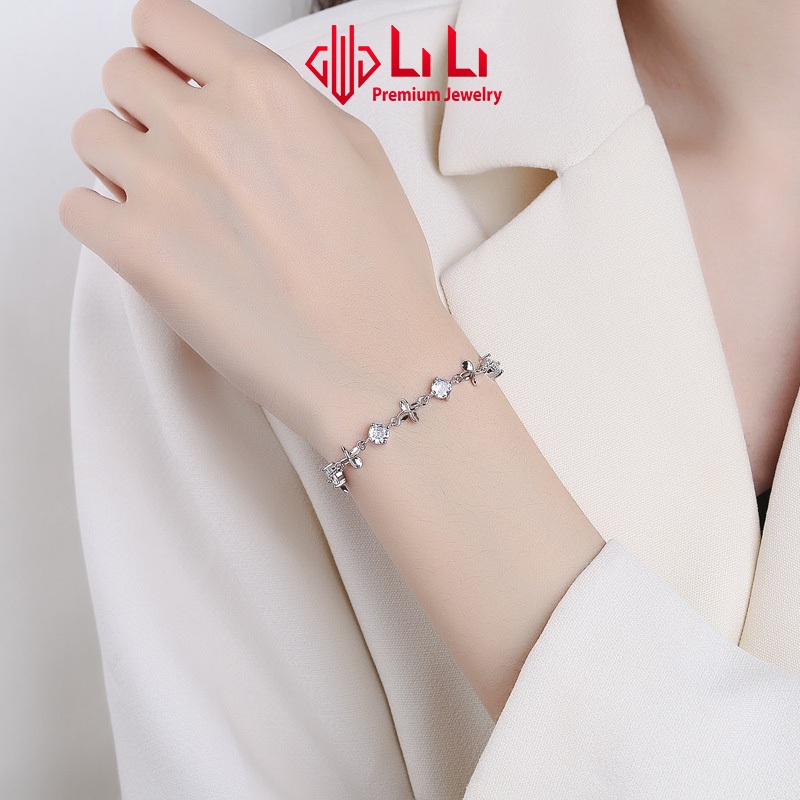 Lắc tay bạc nữ LiLi S999 đính đá CZ cao cấp hình cỏ 4 lá Jemma LILI_096645