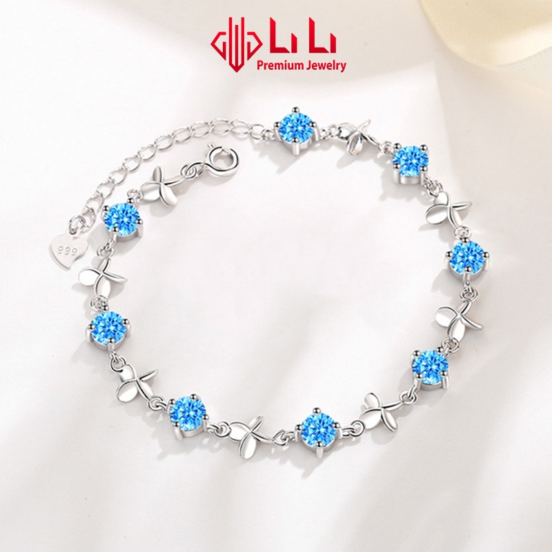 Lắc tay bạc nữ LiLi S999 đính đá CZ cao cấp hình cỏ 4 lá Jemma LILI_096645