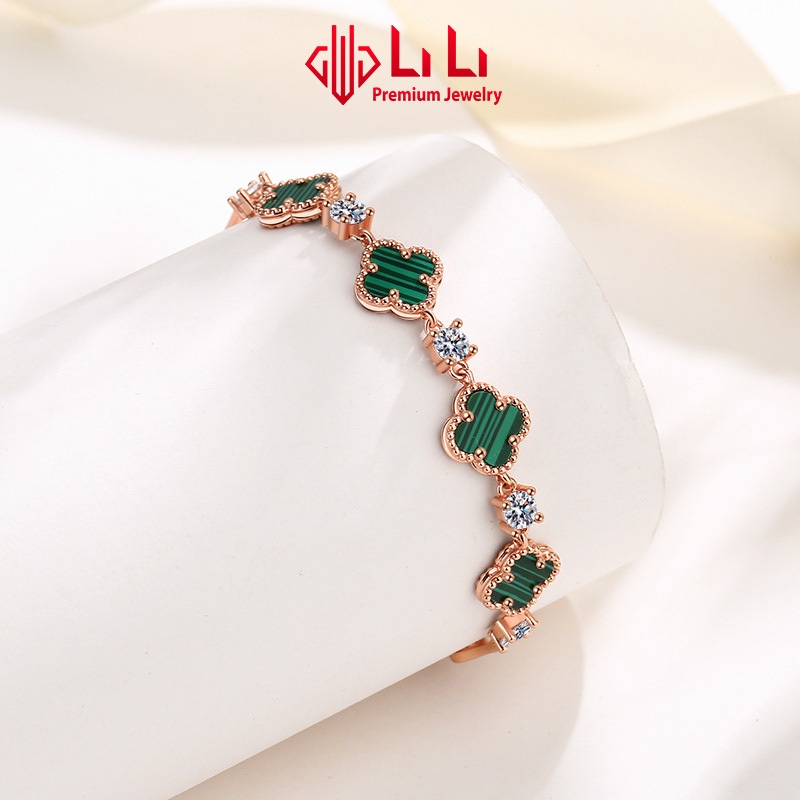 Lắc tay bạc nữ LiLi S999 đính đá CZ cao cấp hình cỏ 4 lá Julie LILI_096698