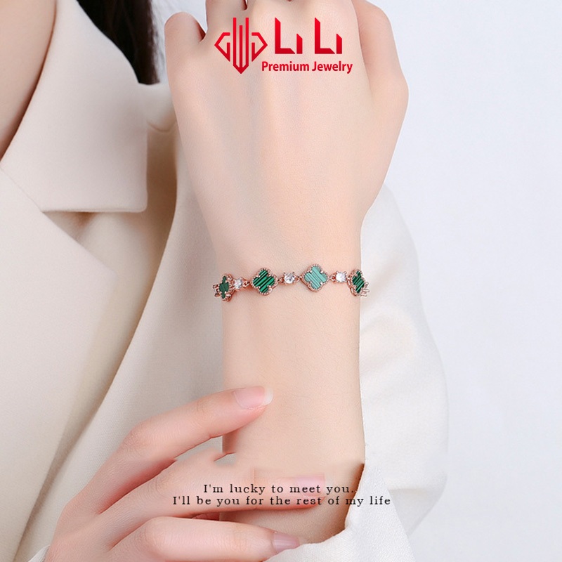 Lắc tay bạc nữ LiLi S999 đính đá CZ cao cấp hình cỏ 4 lá Julie LILI_096698