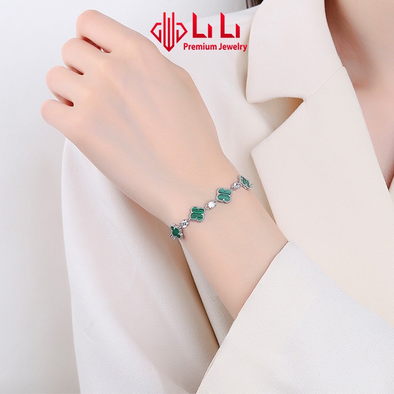 Lắc tay bạc nữ LiLi S999 đính đá CZ cao cấp hình cỏ 4 lá Julie LILI_096698
