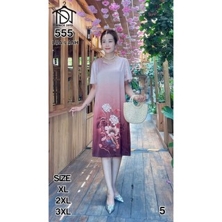 Váy đầm trung niên cho mẹ sang trọng bigsize cao cấp dự tiệc, đầm dáng suông che khuyết điểm, FREESIZE DƯỚI 75KG M555