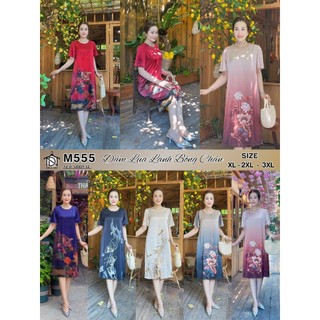 Váy đầm trung niên cho mẹ sang trọng bigsize cao cấp dự tiệc, đầm dáng suông che khuyết điểm, FREESIZE DƯỚI 75KG M555