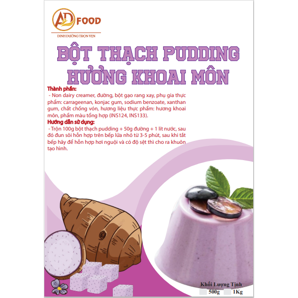 Bột thạch pudding hương khoai môn gói 100gr dùng thử