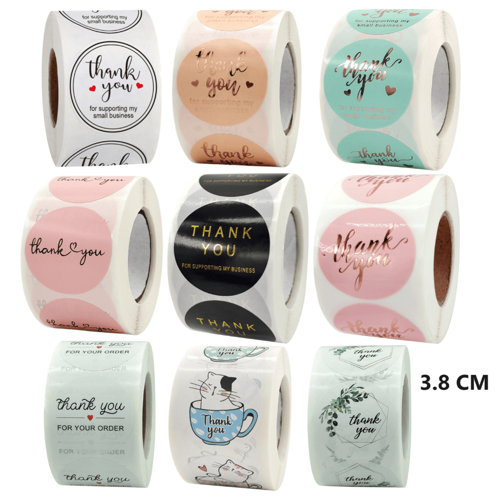 [SIZE TO - NHIỀU MẪU] CUỘN 500 nhãn dãn cảm ơn, sticker thank you, tem ...