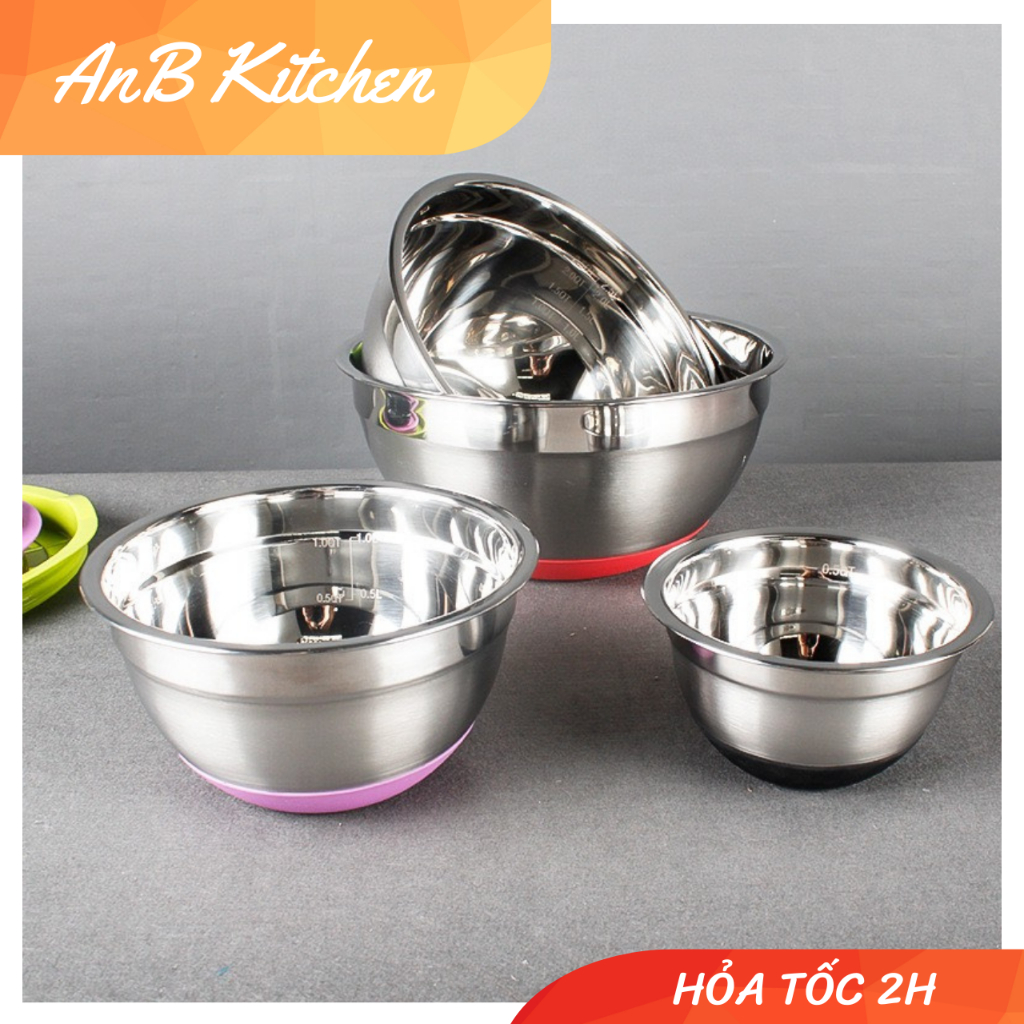 Tô (âu) trộn bột inox dày dặn đế silicon cao cấp size 20cm-22cm-24cm ...