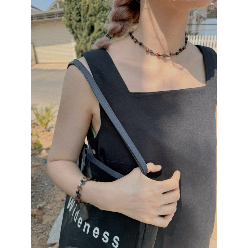 Set vòng Kai - Vòng tay, vòng cổ / dây chuyền đan hạt gỗ thủ công vintage