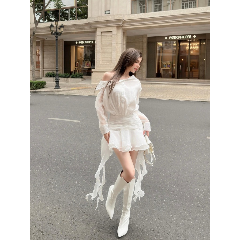 LASY | Đầm Lệch Vai Xoè Tua Rua Dáng Ngắn Thời Trang Hot Trend - P0867