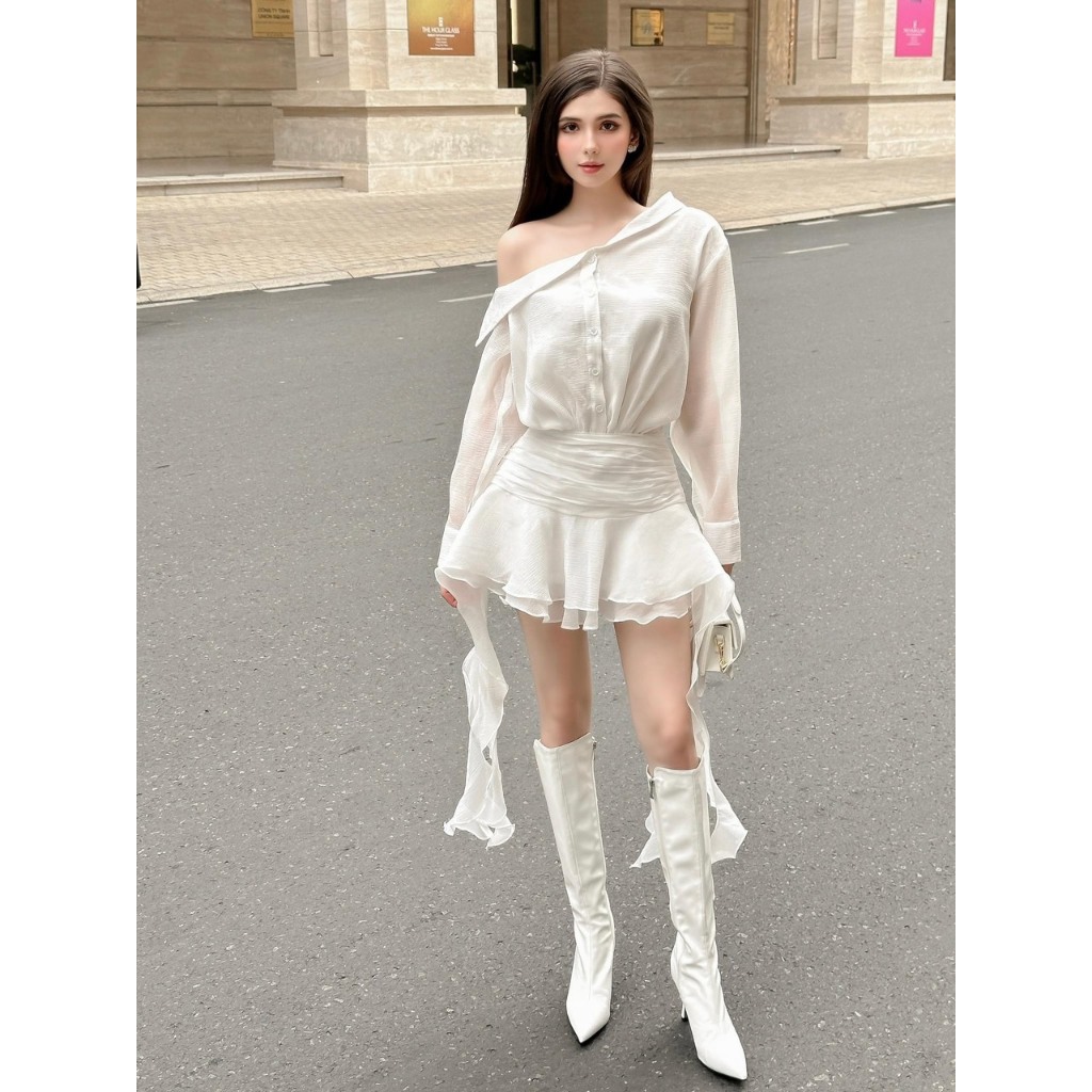LASY | Đầm Lệch Vai Xoè Tua Rua Dáng Ngắn Thời Trang Hot Trend - P0867