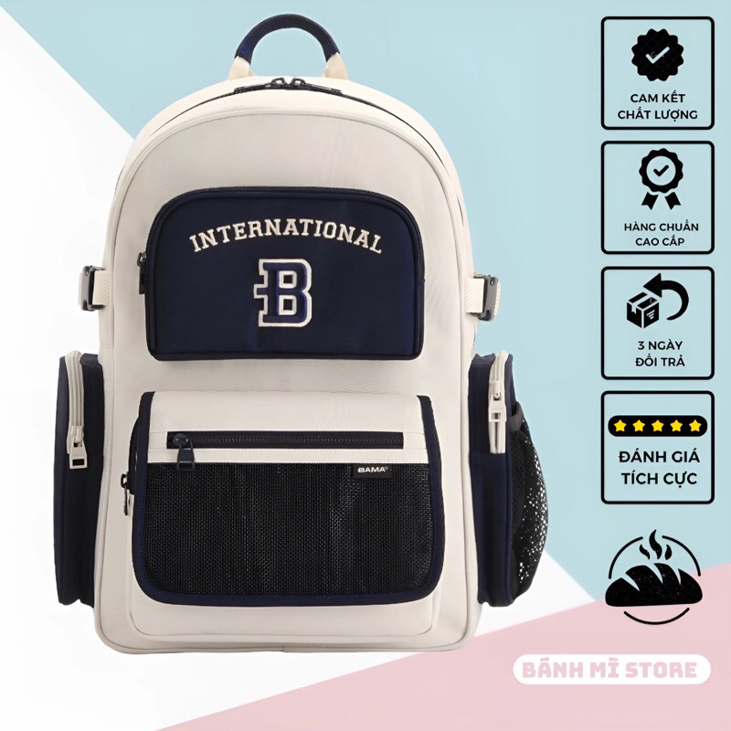 Balo BAMA BORDER Backpack Balo Bama Đi Học Đi Chơi Ulzzang Unisex Đựng Được  Laptop 15,6 Inch BÁNH MÌ STORE