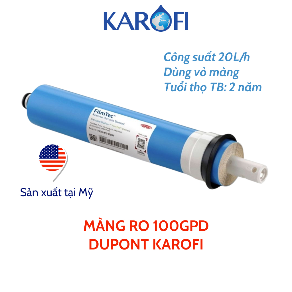 Màng RO Dupont KAROFI Công Suất 100GPD 20L/H Mã TW30-1812-100HR Màng Rời Có Vỏ Màng Bên Ngoài