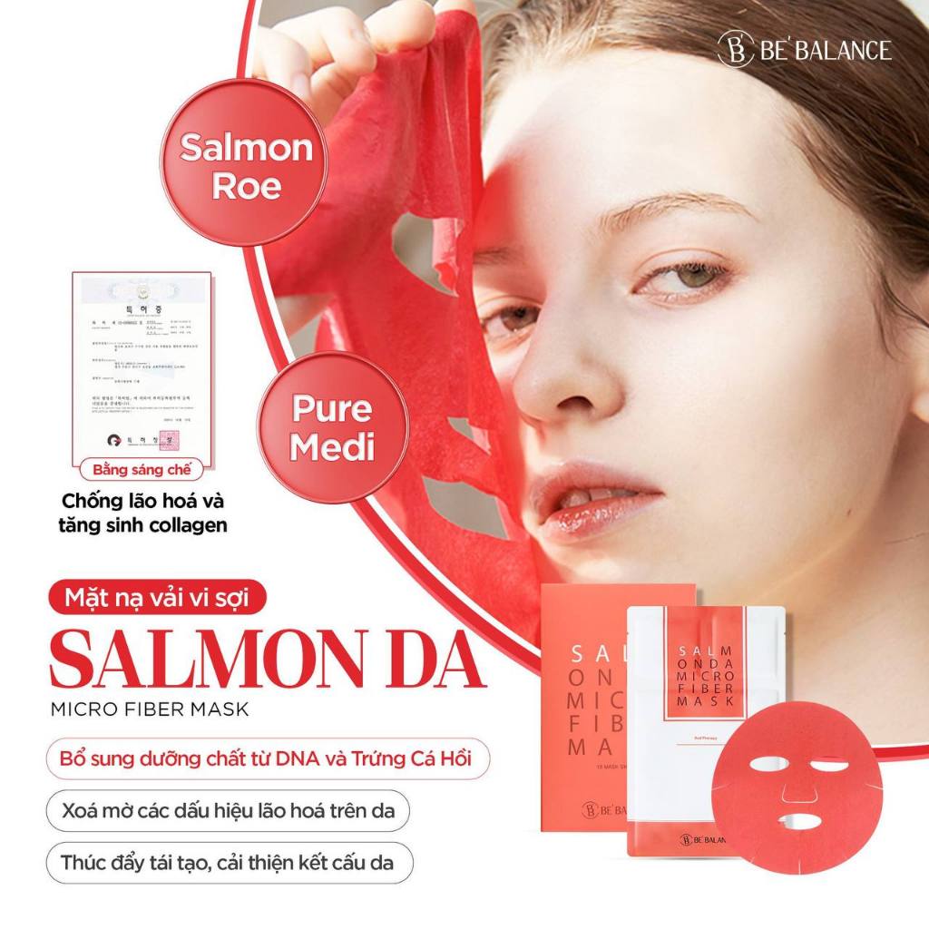 Ảnh Mặt Nạ Vải Vi Sợi Be'Balance SALMON DA MICRO FIBER MASK 3in1 Làm Đẹp Da 1 hộp 10 miếng 2