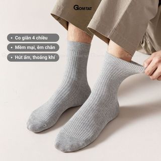Set 5 đôi tất vớ nam cổ cao GOMTAT, hoạ tiết gân chìm, chất liệu cotton dày dặn thoáng khí - CAOTRON-FIVE-2001-CB5