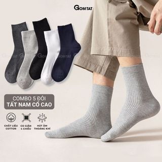 Set 5 đôi tất vớ nam cổ cao GOMTAT, hoạ tiết gân chìm, chất liệu cotton dày dặn thoáng khí - CAOTRON-FIVE-2001-CB5