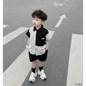 Set somi đũi kẻ phối quần short bé trai (9-25kg)