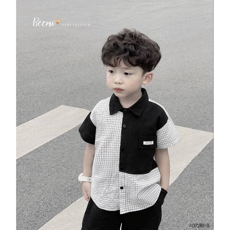 (Beemo chính hãng) Set somi đũi kẻ phối quần short bé trai (9-25kg)