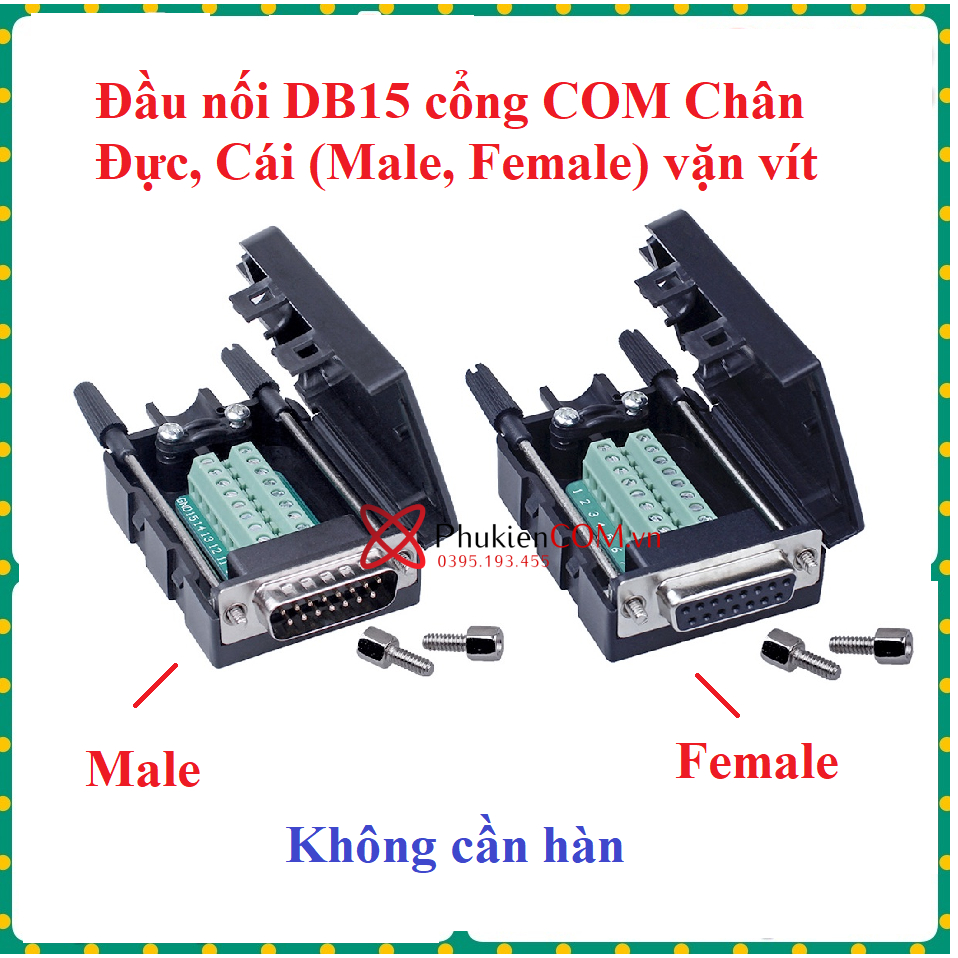 Đầu Nối Db15 2 Hàng Cổng Com Chân Đực Cái Male Female Vặn Vít Mạ