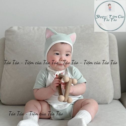 ̣̣(HÀNG CÓ SẴN ) Set bodysuit MÈO XANH, MÈO HỒNG có đuôi kèm mũ, tặng tất trắng cover Hàn cho bé 5-13kg