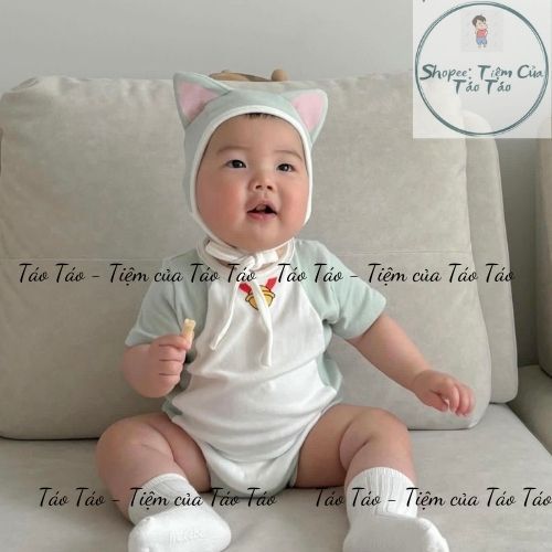 ̣̣(HÀNG CÓ SẴN ) Set bodysuit MÈO XANH, MÈO HỒNG có đuôi kèm mũ, tặng tất trắng cover Hàn cho bé 5-13kg