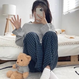Quần Dài Ống rộng cạp chun kẻ caro hoạt hình