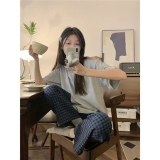 Quần Dài Ống rộng cạp chun kẻ caro hoạt hình