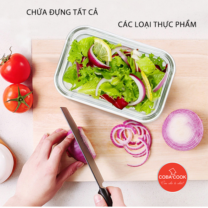 Ảnh Hộp Cơm Thủy Tinh COBACOOK Chống Tràn Dùng Được Trong Lò Vi Sóng Nhiều Size Chịu Nhiệt 3