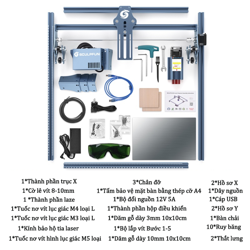 Máy Khắc Laser Mini SCULPFUN S9 – Máy Cắt Laser Mini 410x420mm Khắc Nhựa,Gỗ,Acrylic,Da,Thép Không Gỉ