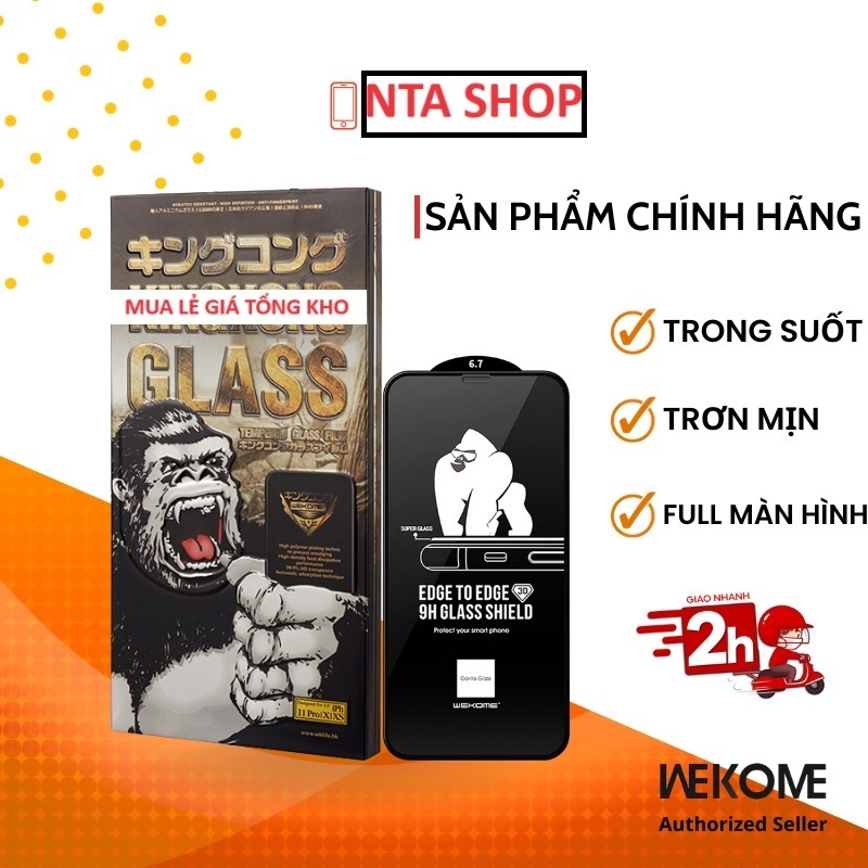 Kính cường lực iphone full màn wekome kingkong trong suốt X/Xs Max/11 Pro Max/12 Pro Max14 Pro max /15 Pro max 16 Promax