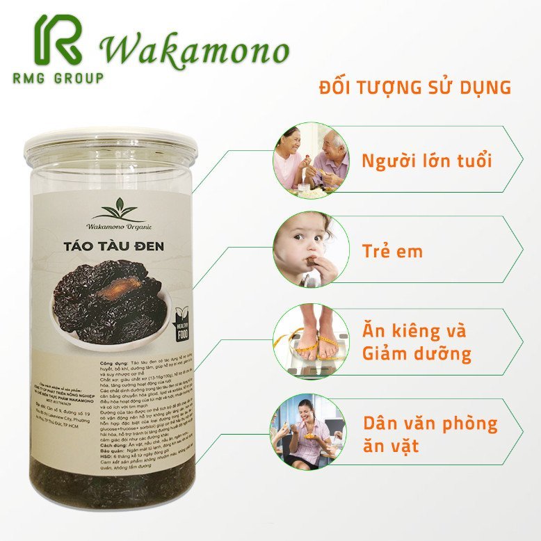 Táo tàu đen Wakamono Organic không chất bảo quản, không phẩm màu, ngọt, dẻo, thơm, ăn ngon