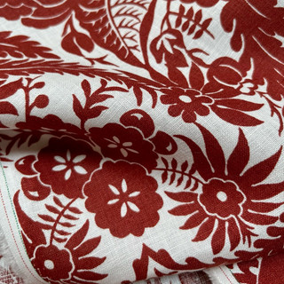 Vải Linen Tưng Premium/Pure Linen In Hoạ Tiết Đỏ Gạch Mềm Mướt Chưa WASH Khổ 1m30 Đã WASH CN Khổ 1m25