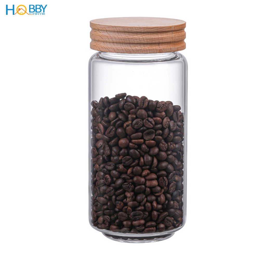 Hũ thuỷ tinh nắp gỗ vặn kín hơi Hobby home decor HUNG4 size 1000ml