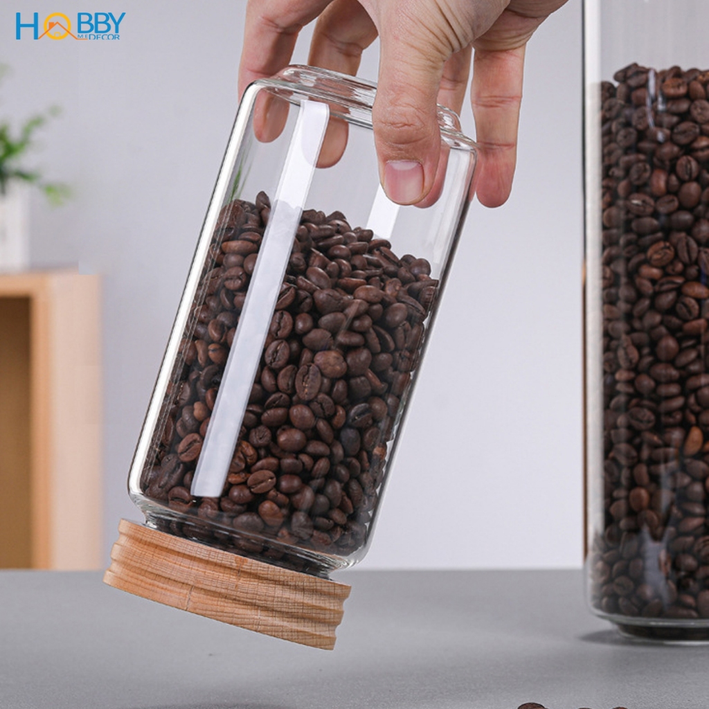 Hũ thuỷ tinh nắp gỗ vặn kín hơi Hobby home decor HUNG4 size 1000ml