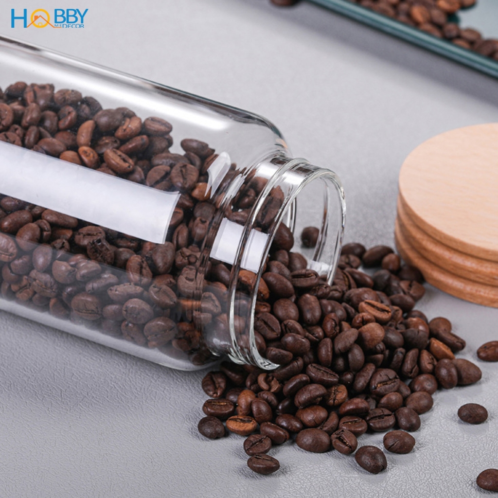 Hũ thuỷ tinh nắp gỗ vặn kín hơi Hobby home decor HUNG4 size 1000ml
