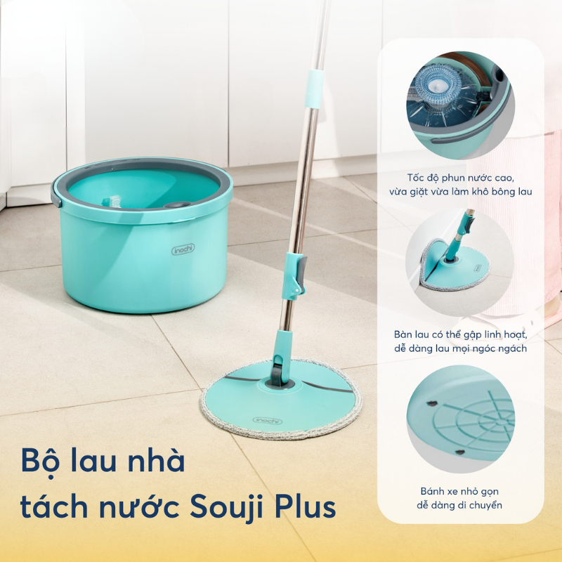 Bộ lau nhà tách nước bẩn thông minh Souji Plus lau sạch mọi ngóc ngách - CHÍNH HÃNG INOCHI