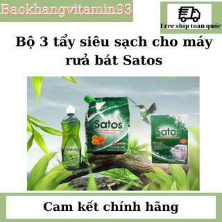 (Combo siêu tiết kiệm ) Bột, muối và nước bóng cho máy rửa bát chuyện dụng Satos