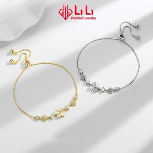 Lắc tay bạc nữ LiLi S925 đính đá CZ cao cấp dạng dây rút hình cỏ 4 lá may mắn Amina LILI_115896