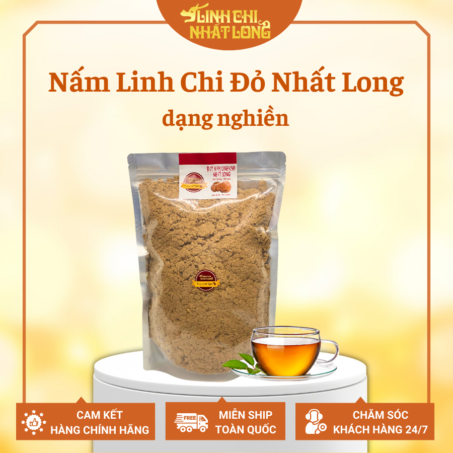 Nấm Linh Chi đỏ Nhất Long chính hãng-Túi Xay Nhuyễn 250gram-Ổn Định Đường Huyết, Mỡ Máu