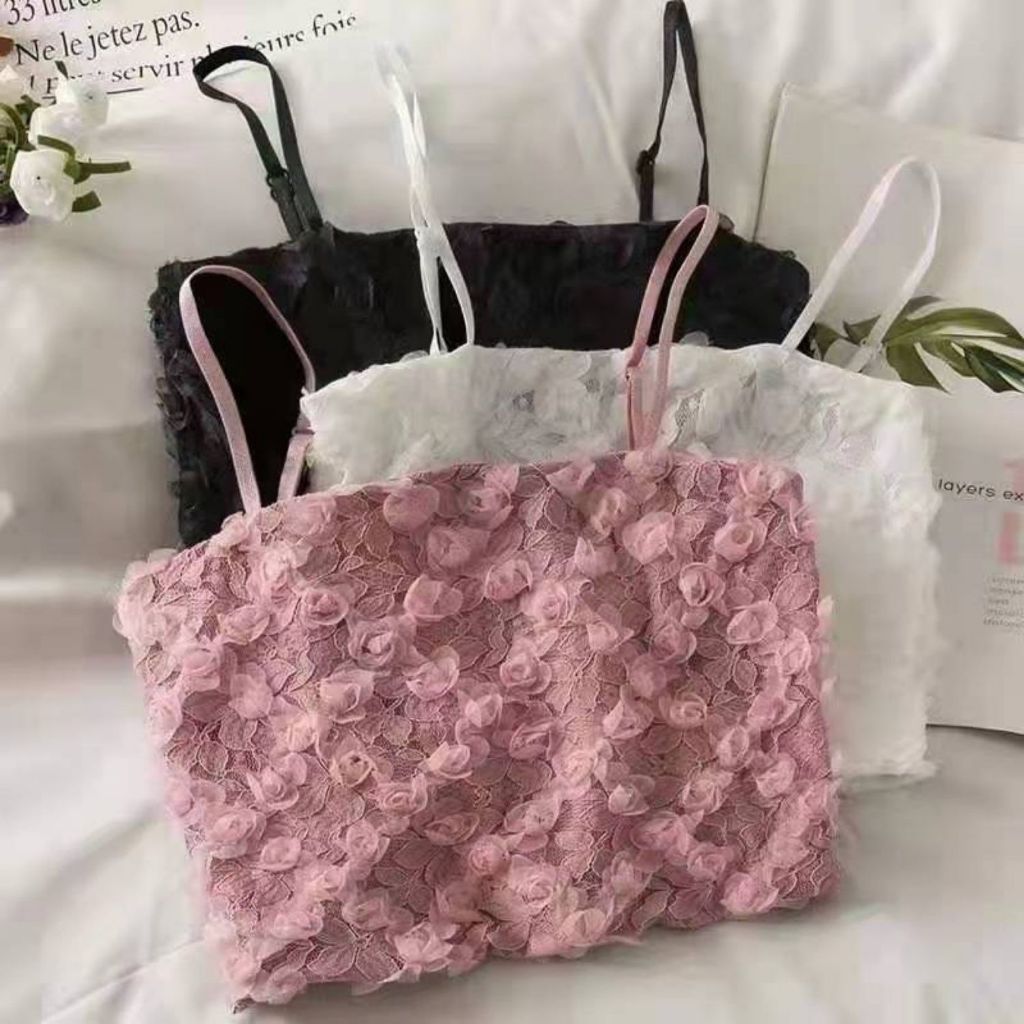 Áo bra ren nữ hoa hồng nhí, áo 2 dây lưng co giãn có mút ngực AB10 [95's House]