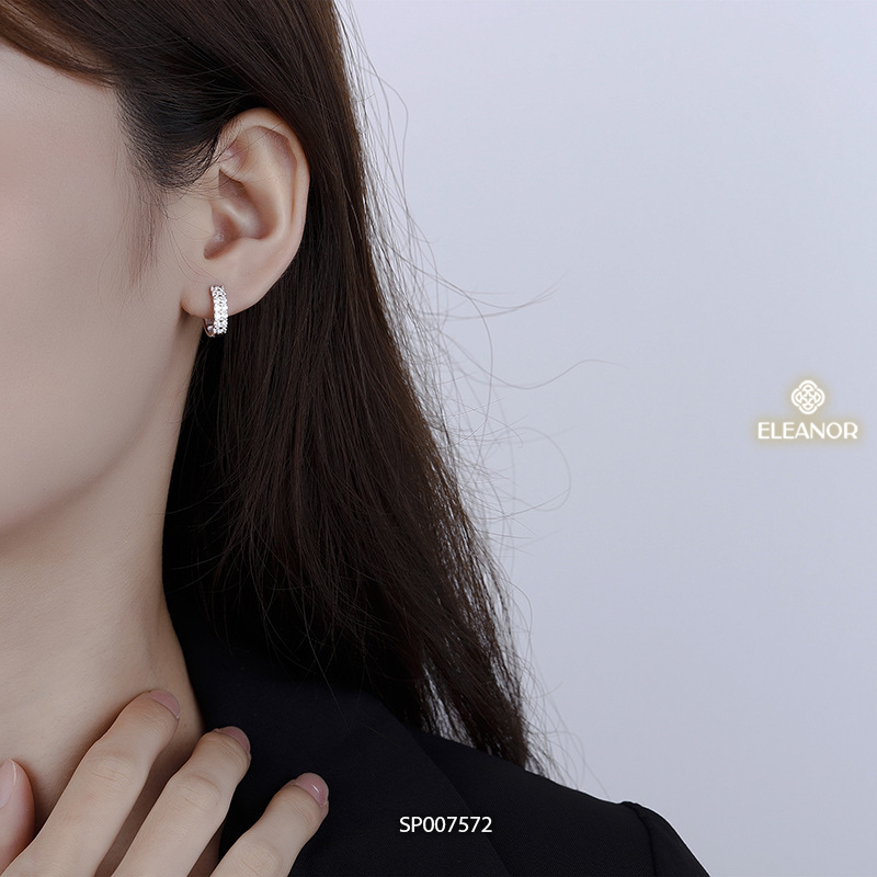 Bông tai chuôi bạc 925 Eleanor Accessories dáng tròn đính đá khuyên tai nữ phụ kiện trang sức 7572