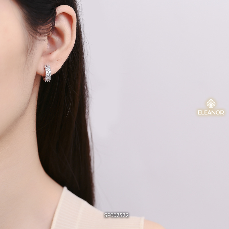 Bông tai chuôi bạc 925 Eleanor Accessories dáng tròn đính đá khuyên tai nữ phụ kiện trang sức 7572