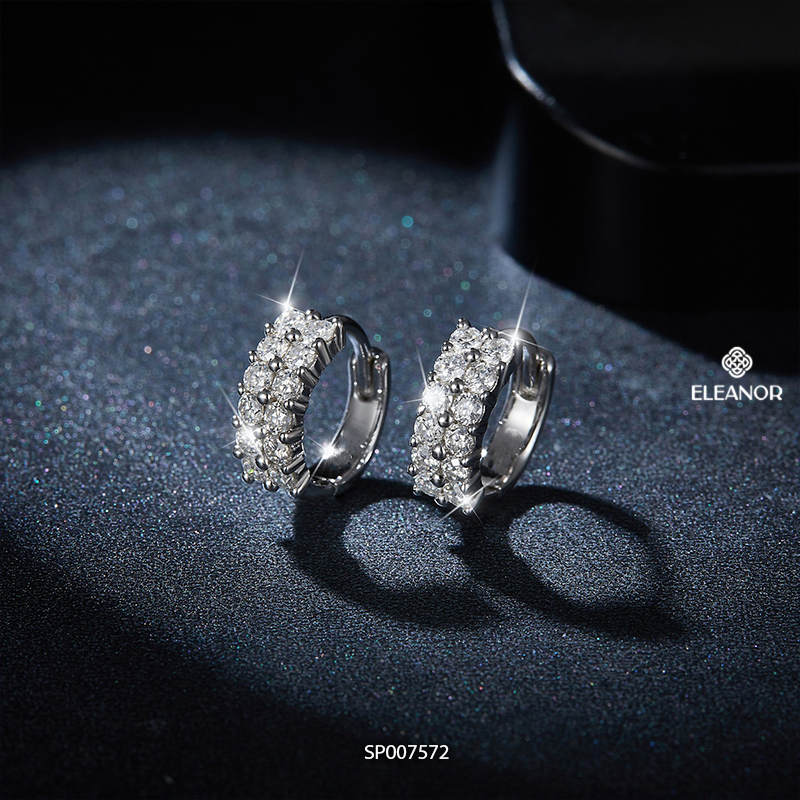 Bông tai chuôi bạc 925 Eleanor Accessories dáng tròn đính đá khuyên tai nữ phụ kiện trang sức 7572