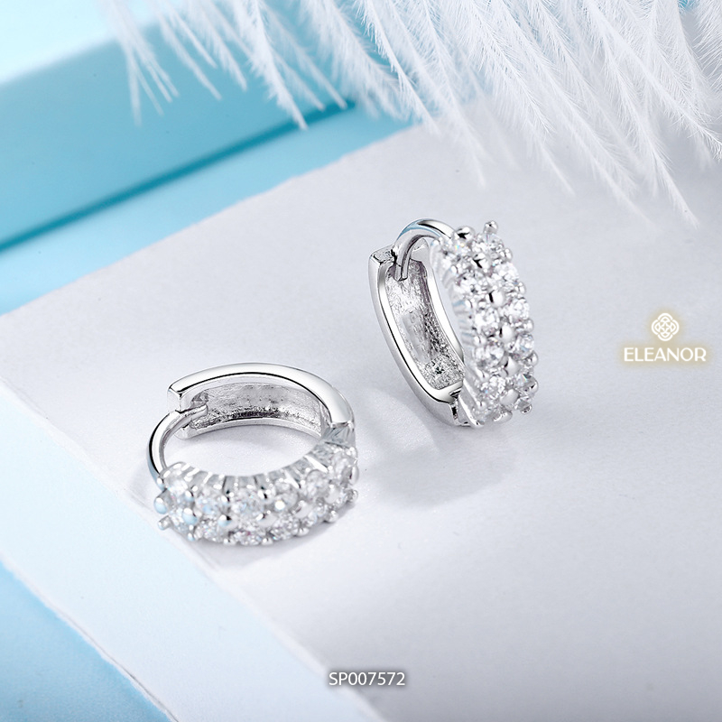 Bông tai chuôi bạc 925 Eleanor Accessories dáng tròn đính đá khuyên tai nữ phụ kiện trang sức 7572