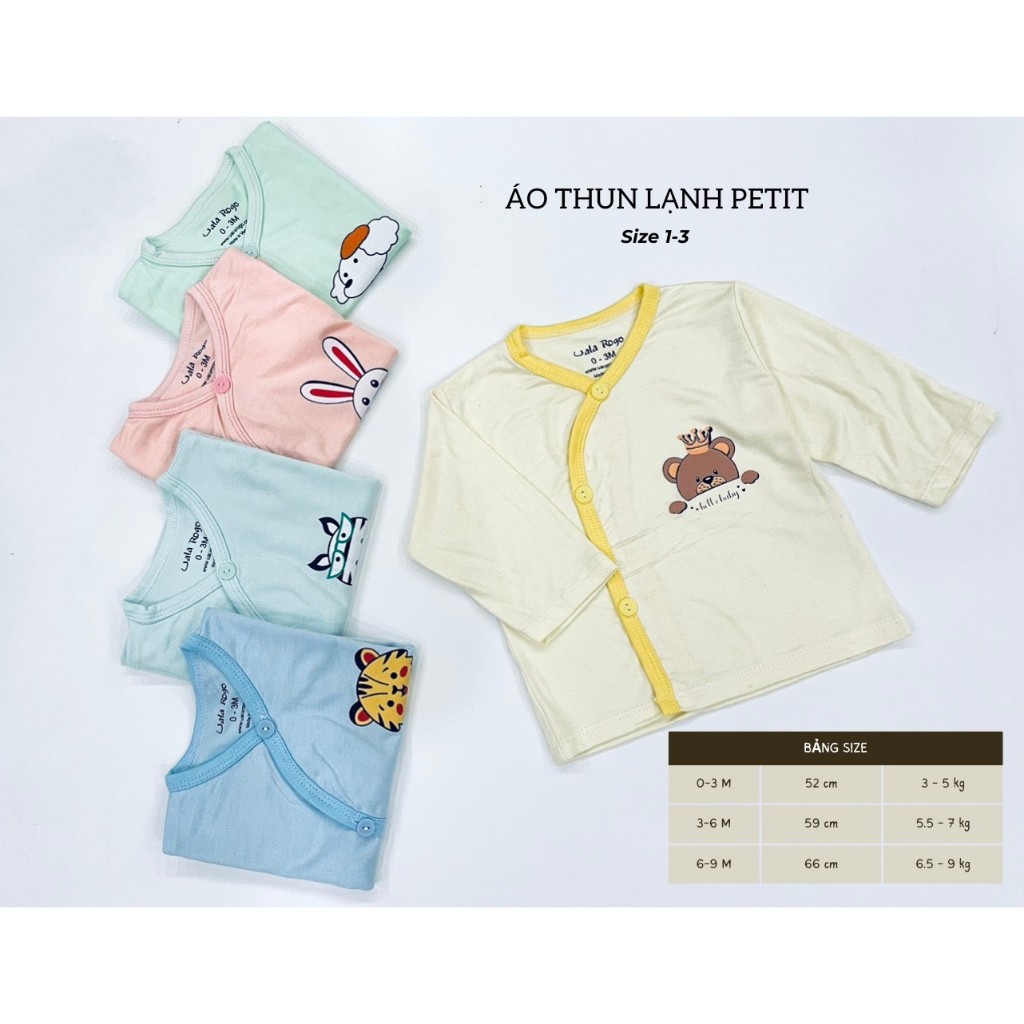 Combo 5 áo dài tay vải thun lạnh Petit, mát mẻ, thấm hút mồ hôi, mềm mịn cho các bé sơ sinh  0-9m tuổi TTO01 3Sbaby